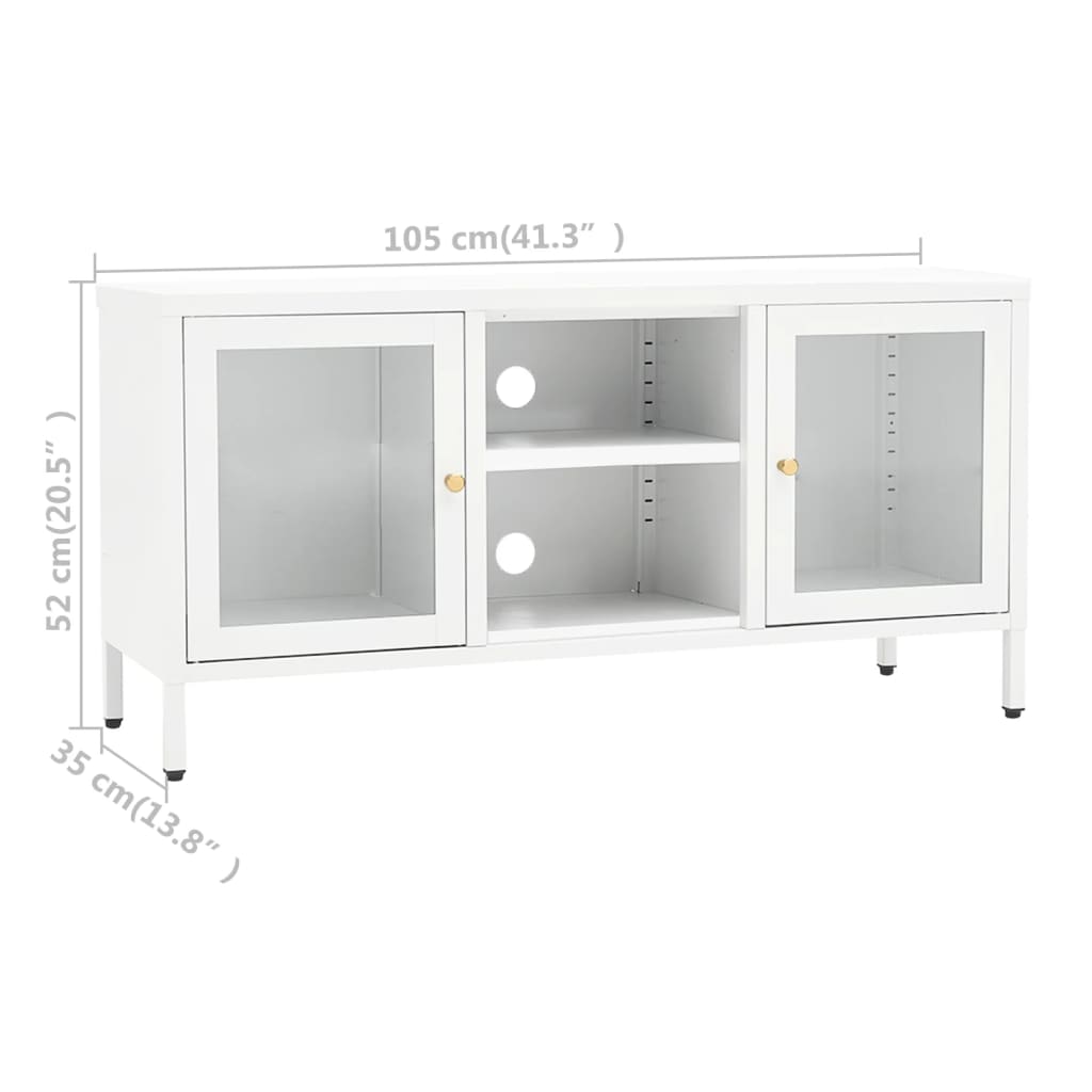 tv-skab 105x35x52 cm stål og glas hvid