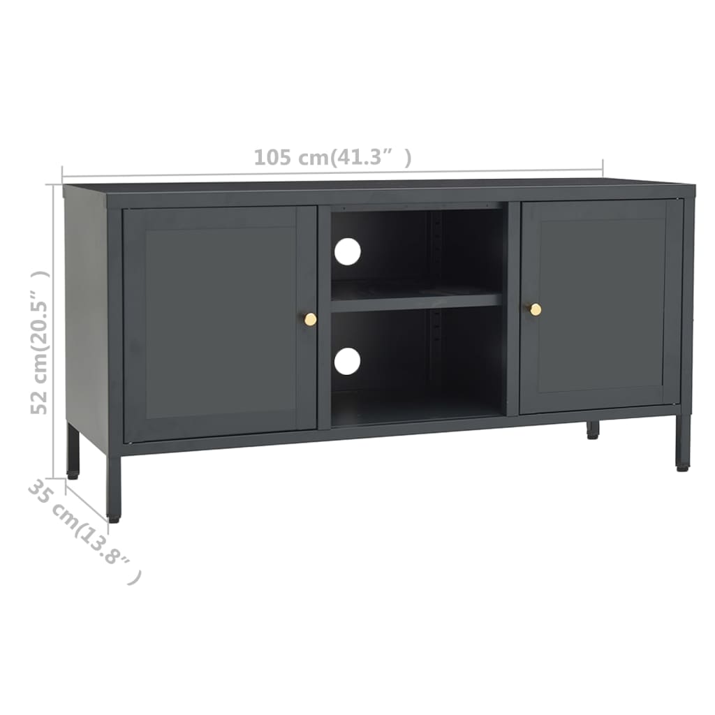tv-skab 105x35x52 cm stål og glas antracitgrå