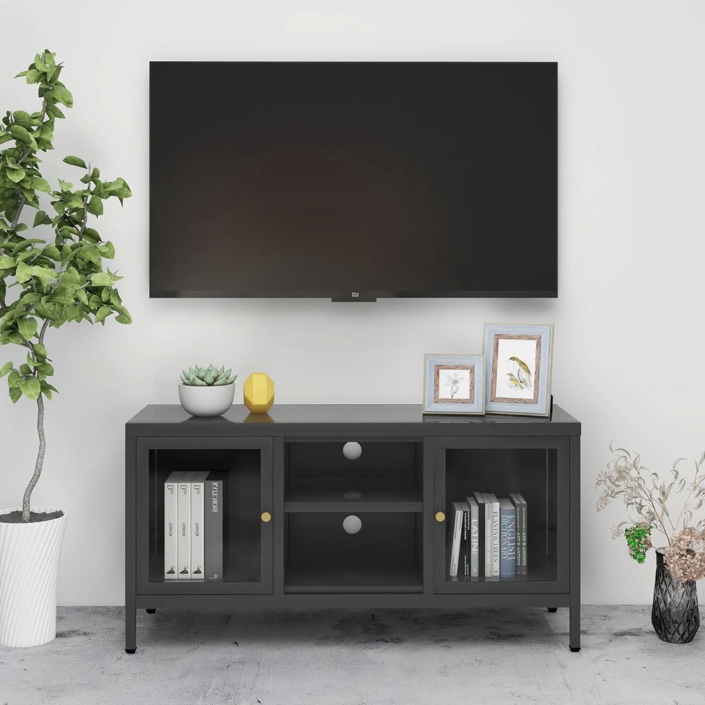 tv-skab 105x35x52 cm stål og glas antracitgrå