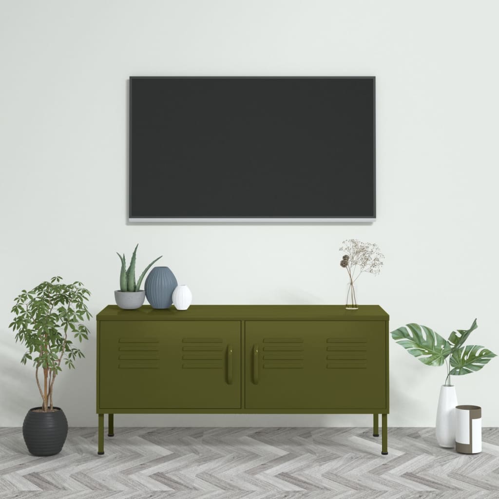 tv-skab 105x35x50 cm stål olivengrøn