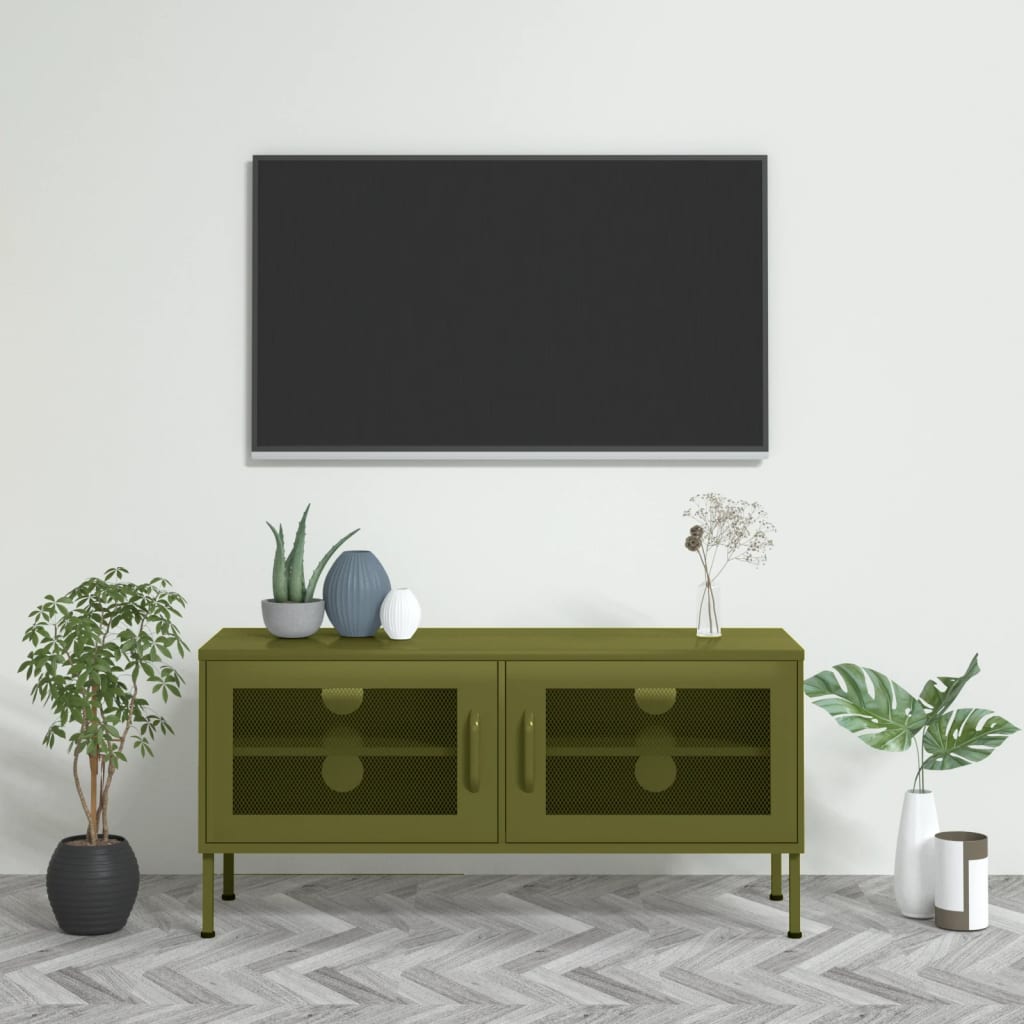 tv-skab 105x35x50 cm stål olivengrøn