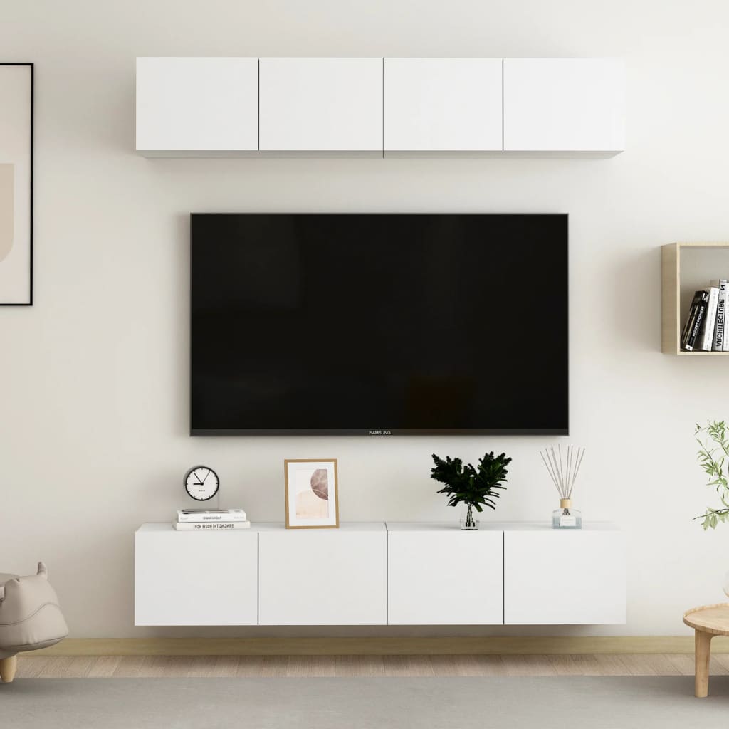tv-skabe 4 stk. 80x30x30 cm konstrueret træ hvid