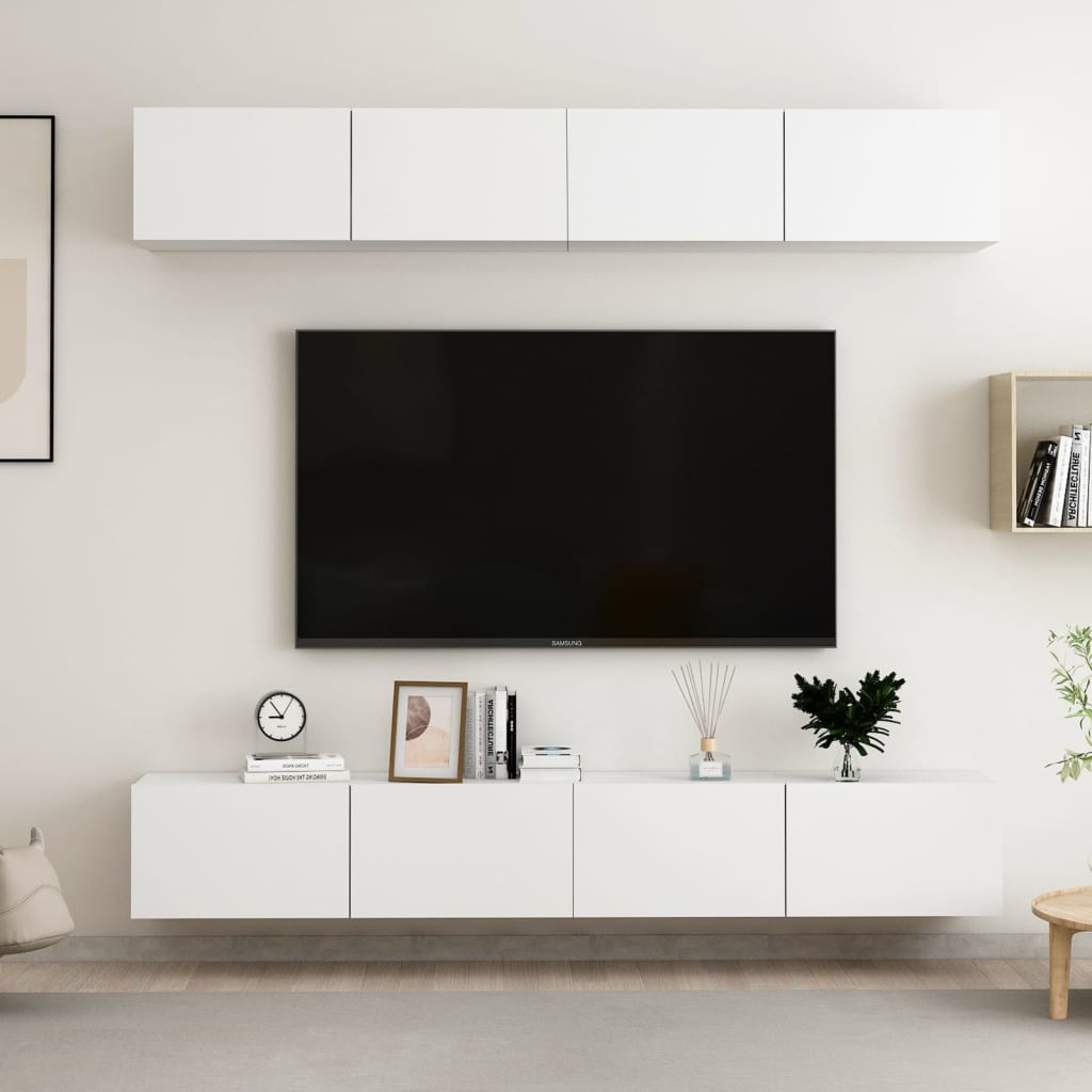 tv-skabe 4 stk. 100x30x30 cm konstrueret træ hvid