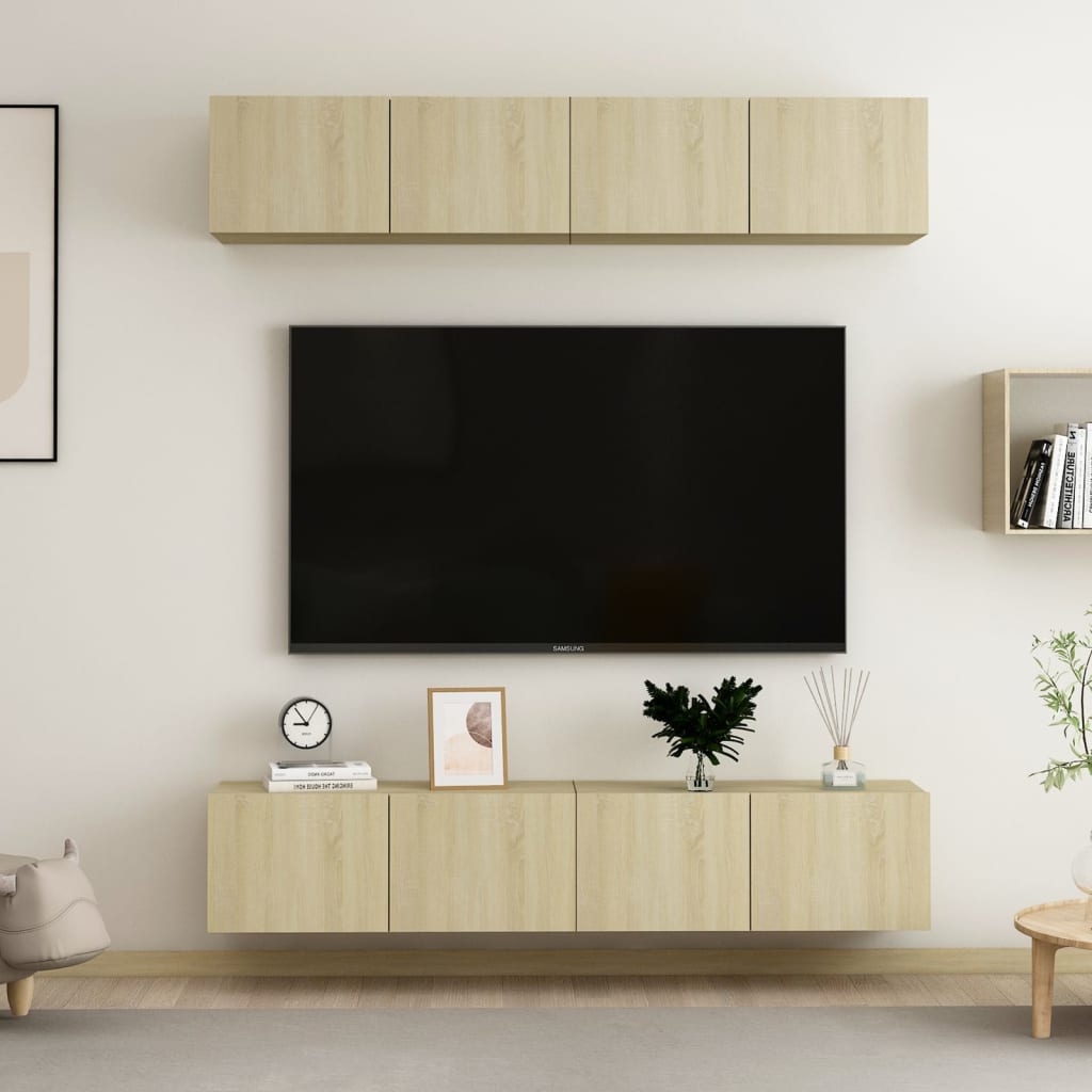tv-skabssæt 4 stk. 60x30x30 cm konstrueret træ sonoma-eg