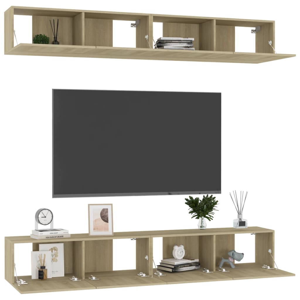 tv-skabe 4 stk. 60x30x30 cm konstrueret træ sonoma-eg
