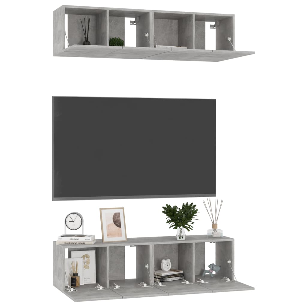 tv-skabe 4 stk. 60x30x30 cm konstrueret træ betongrå