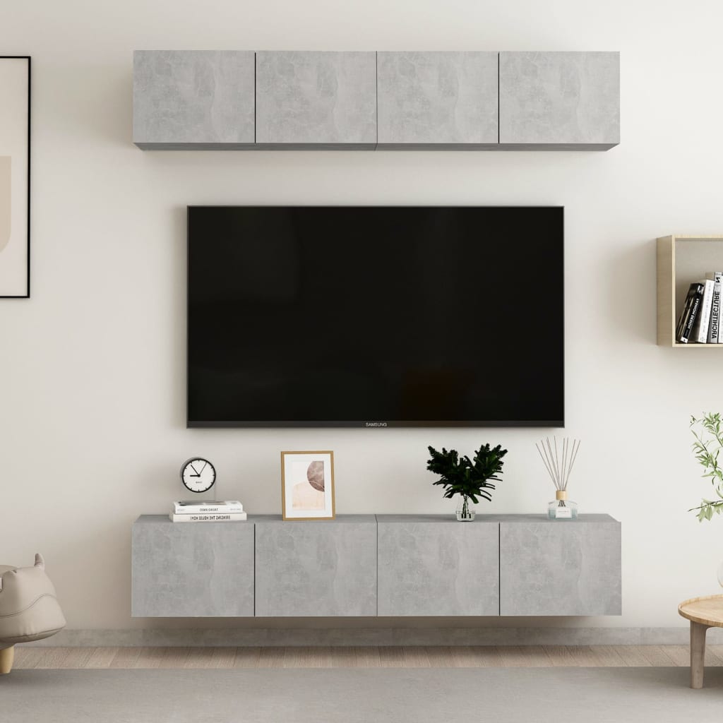 tv-skabe 4 stk. 80x30x30 cm konstrueret træ betongrå