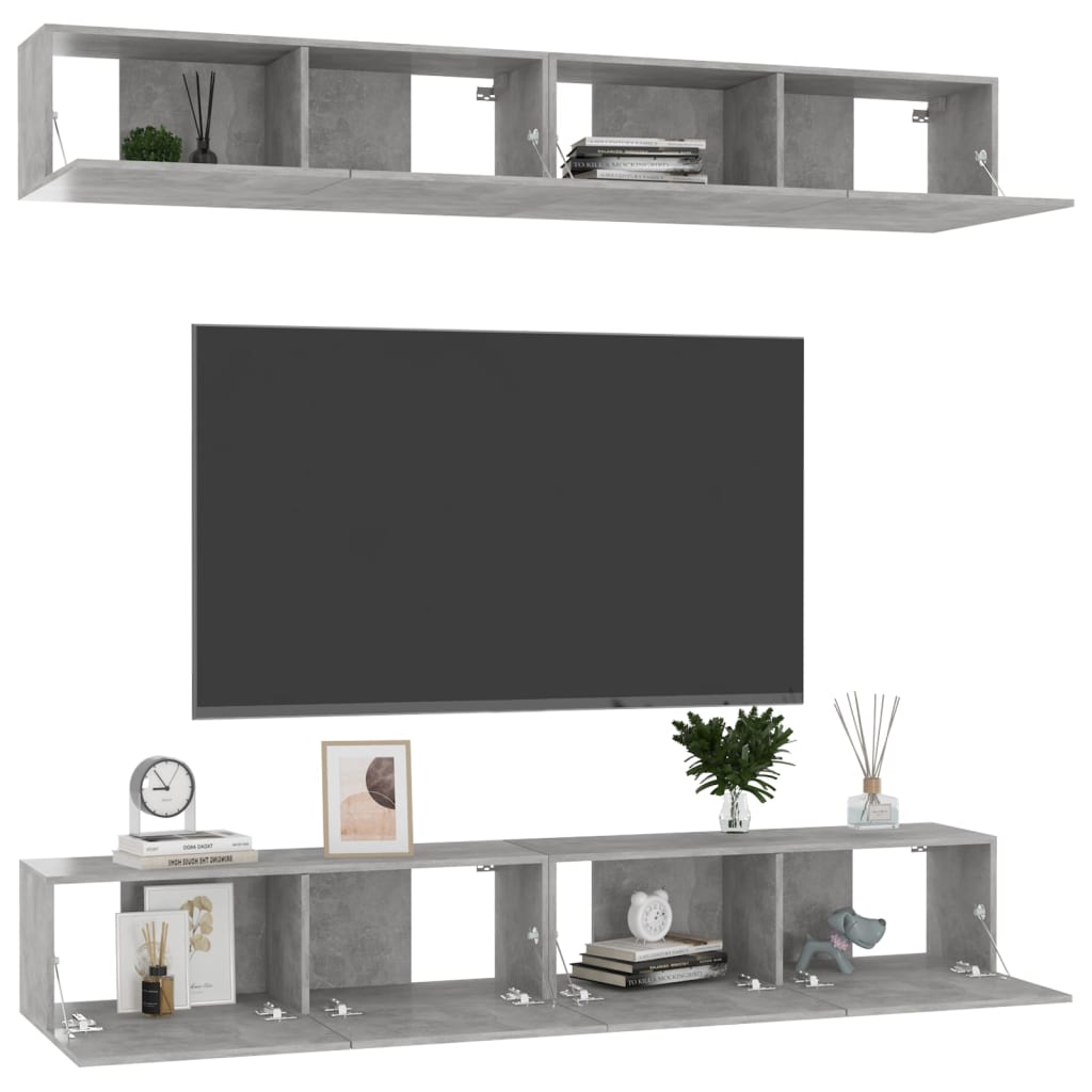 tv-skabe 4 stk. 100x30x30 cm konstrueret træ betongrå