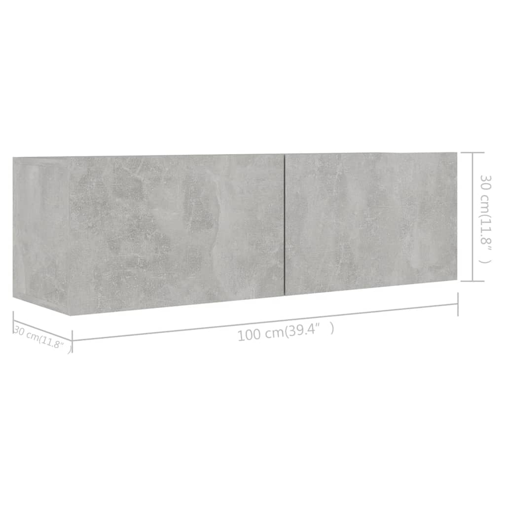 tv-skabe 4 stk. 100x30x30 cm konstrueret træ betongrå