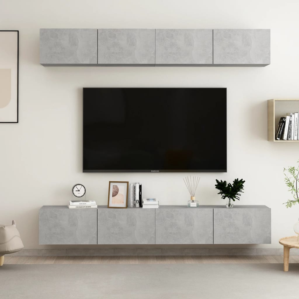 tv-skabe 4 stk. 100x30x30 cm konstrueret træ betongrå