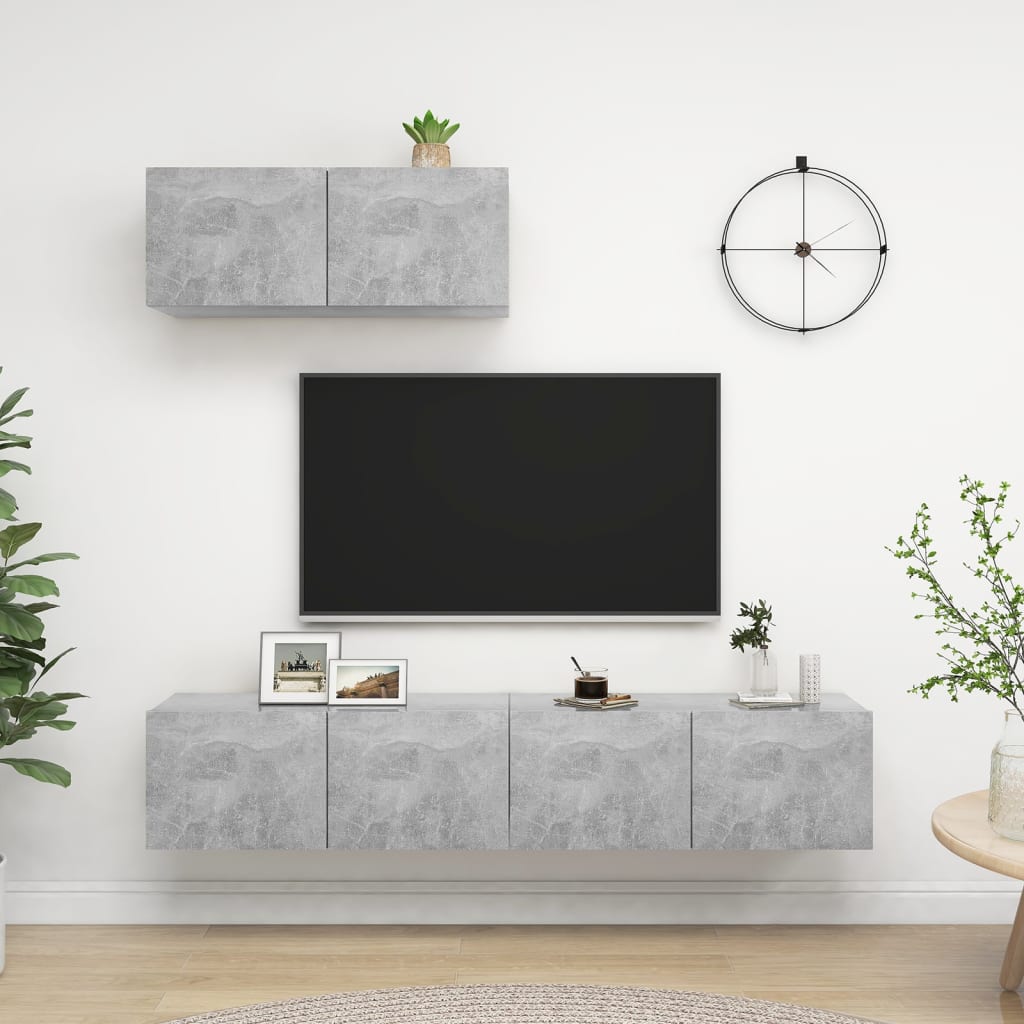 tv-skabe 3 stk. konstrueret træ betongrå
