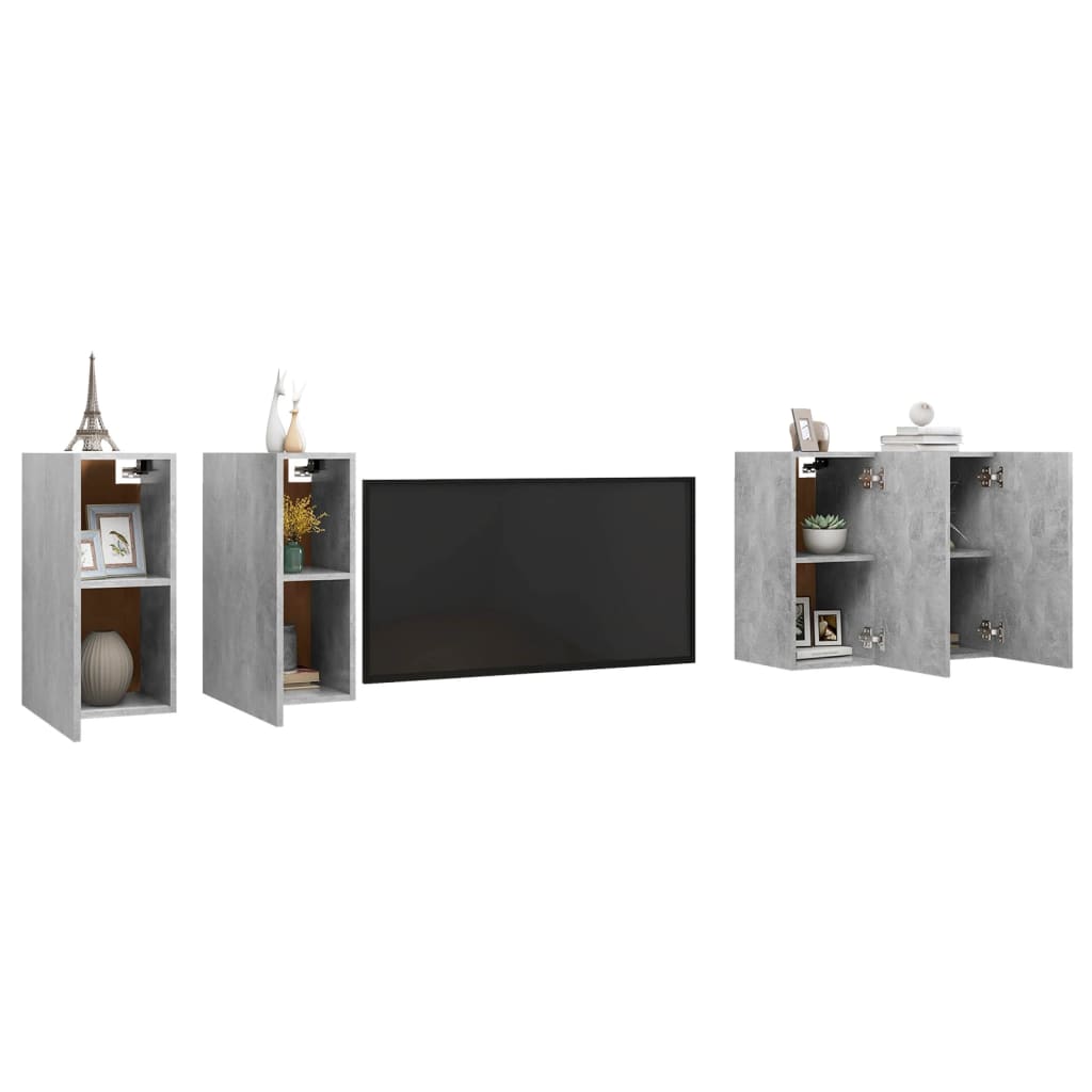 tv-skabe 4 stk. 30,5x30x60 cm konstrueret træ betongrå