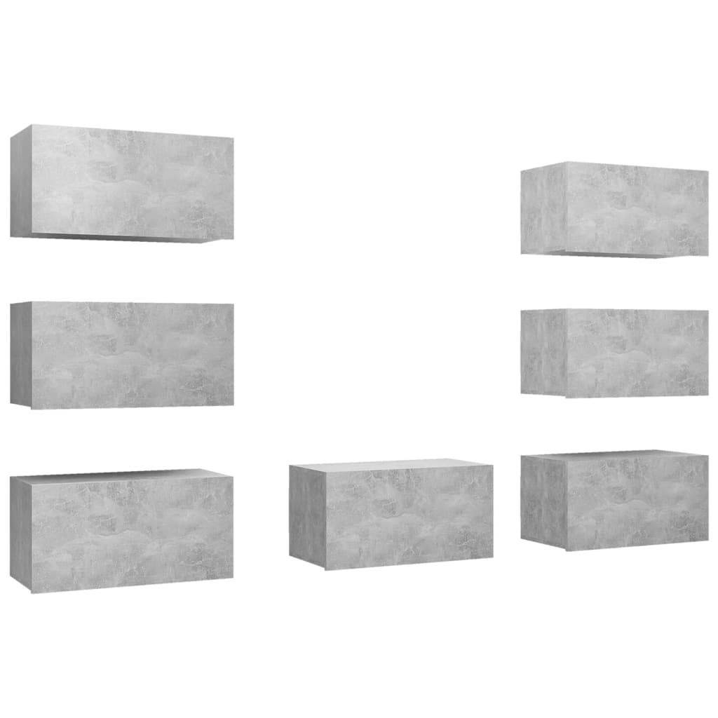 tv-skabe 7 stk. 30,5x30x60 cm konstrueret træ betongrå