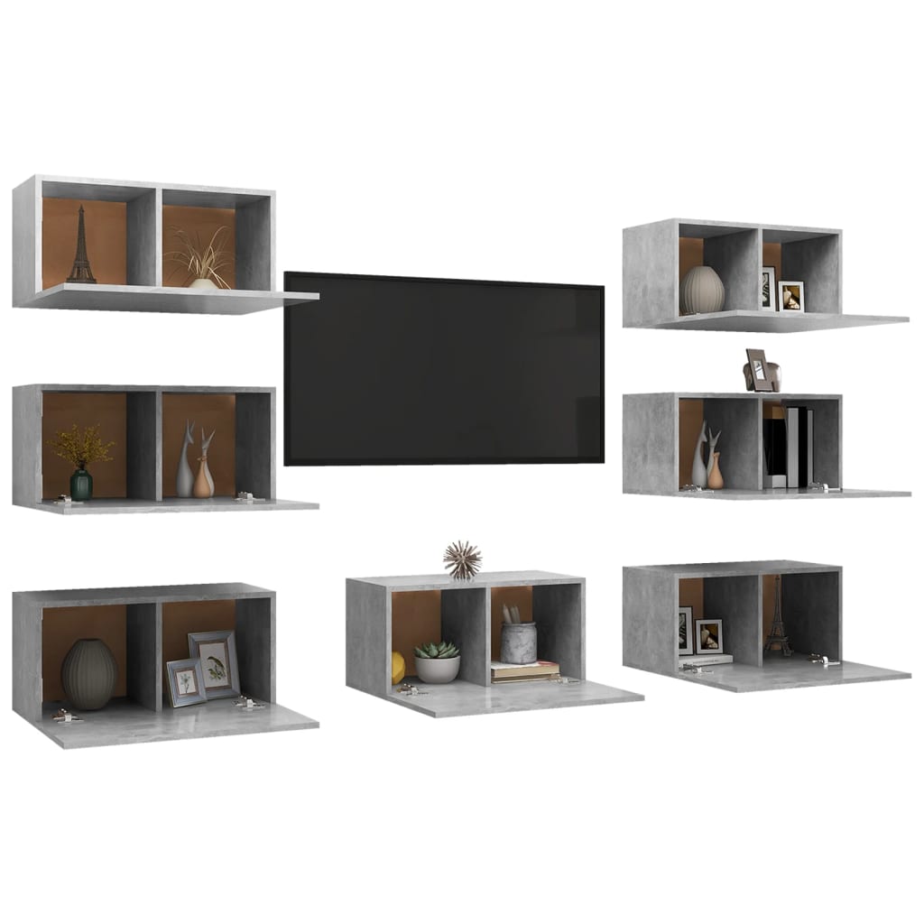 tv-skabe 7 stk. 30,5x30x60 cm konstrueret træ betongrå