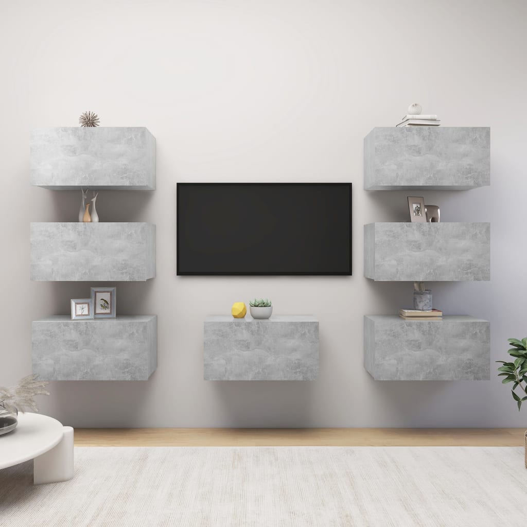 tv-skabe 7 stk. 30,5x30x60 cm konstrueret træ betongrå