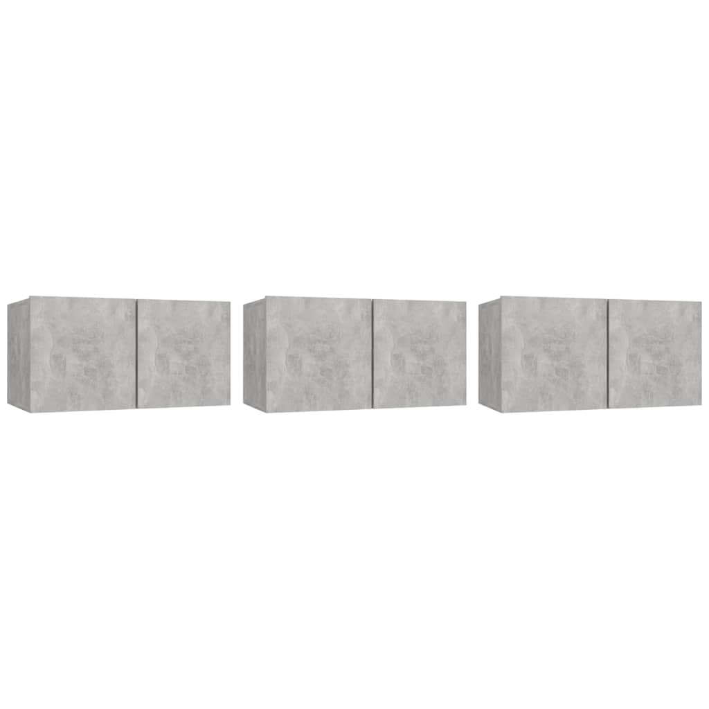 væghængte tv-skabe 3 stk. 60x30x30 cm betongrå