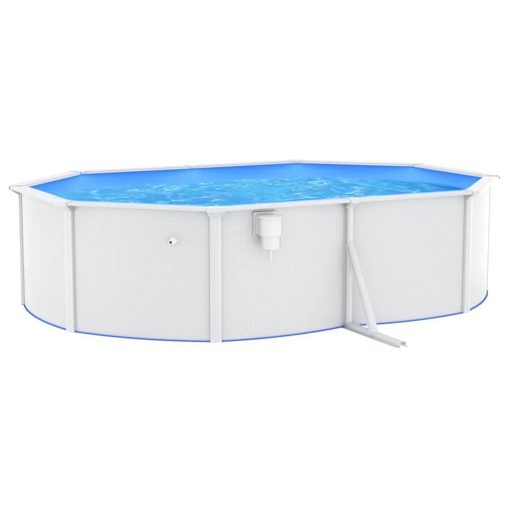 swimmingpool med stålvæg 490x360x120 cm oval hvid