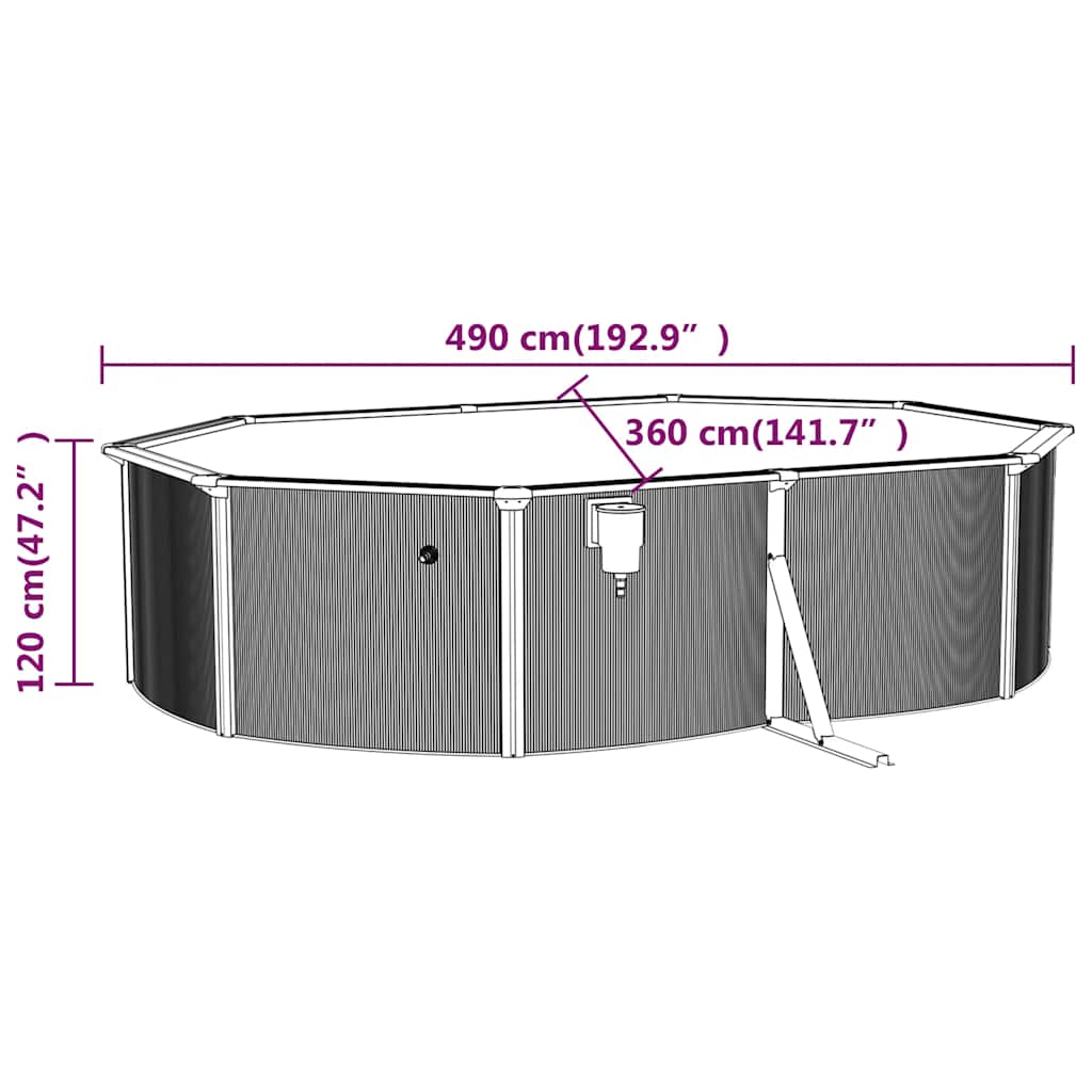 swimmingpool med stålvæg 490x360x120 cm oval hvid