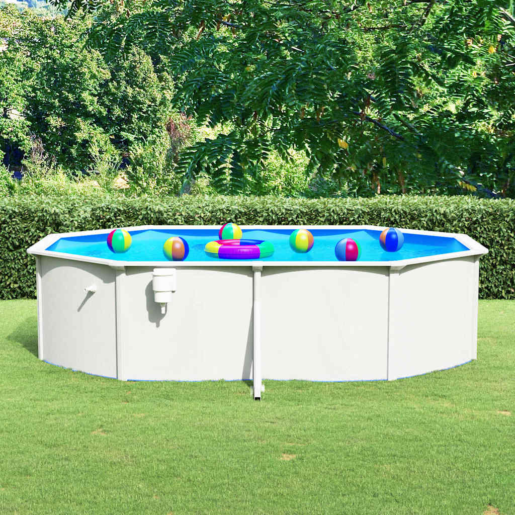 swimmingpool med stålvæg 490x360x120 cm oval hvid