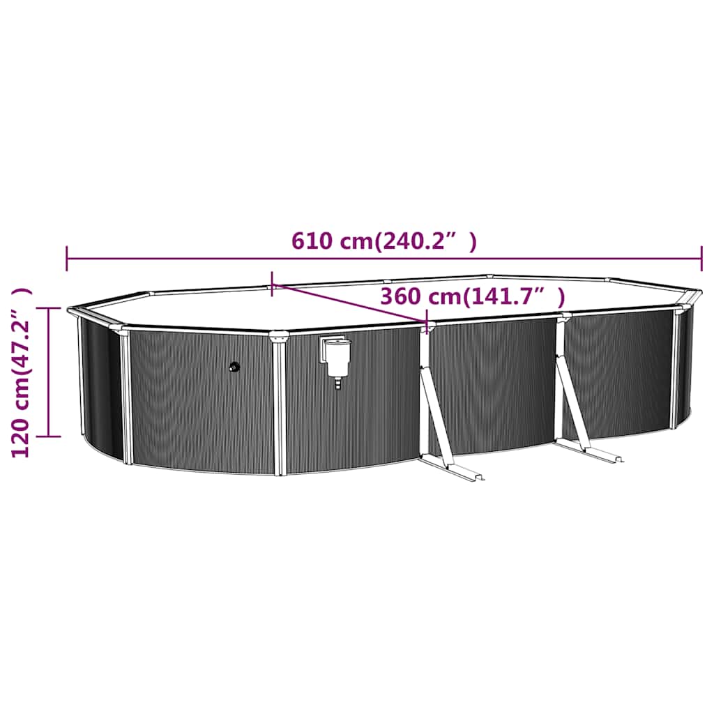 swimmingpool med stålvæg 610x360x120 oval hvid