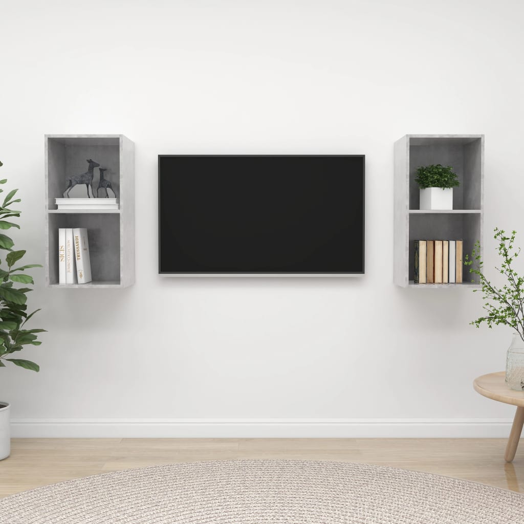 vægmonterede tv-skabe 2 stk. konstrueret træ betongrå