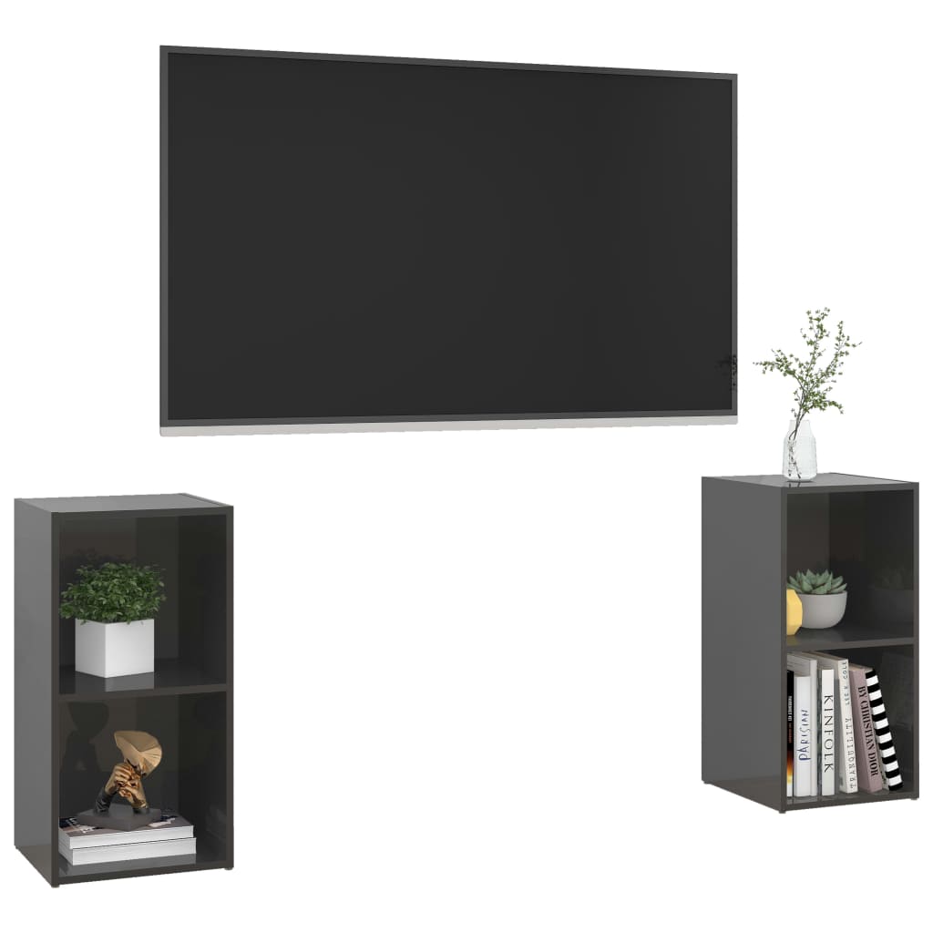 tv-skabe 2 stk. 72x35x36,5 cm konstrueret træ grå højglans