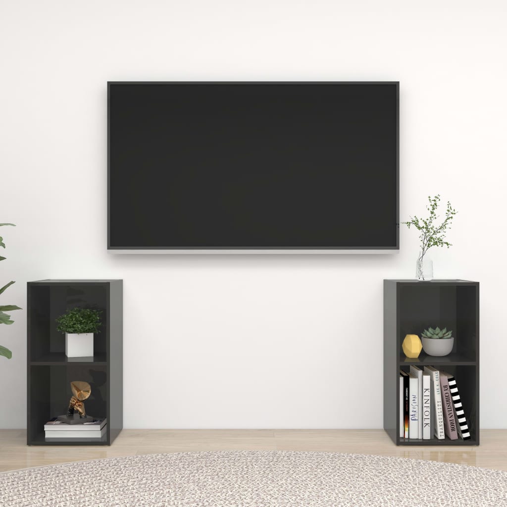 tv-skabe 2 stk. 72x35x36,5 cm konstrueret træ grå højglans