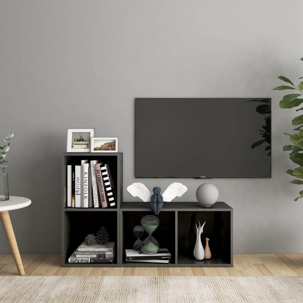 tv-skabe 2 stk. 72x35x36,5 cm konstrueret træ grå højglans