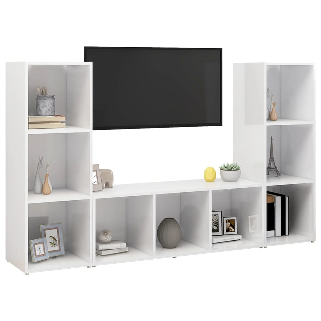 tv-skabe 3 stk. 107x35x37 cm konstrueret træ hvid