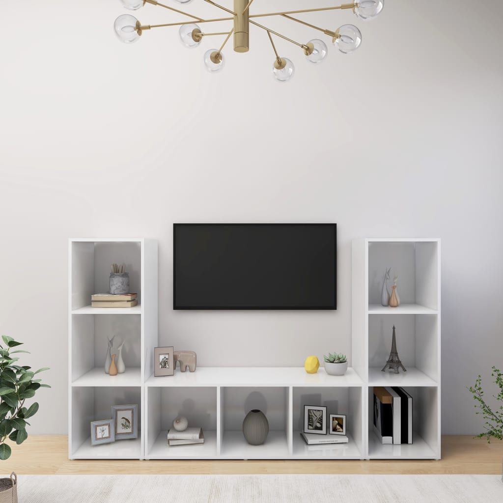 tv-skabe 3 stk. 107x35x37 cm konstrueret træ hvid