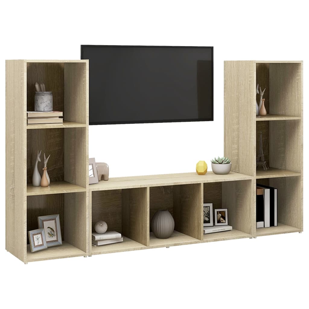 tv-skabe 3 stk. 107x35x37 cm konstrueret træ sonoma-eg