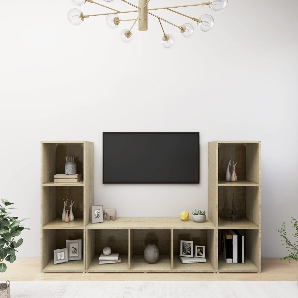 tv-skabe 3 stk. 107x35x37 cm konstrueret træ sonoma-eg