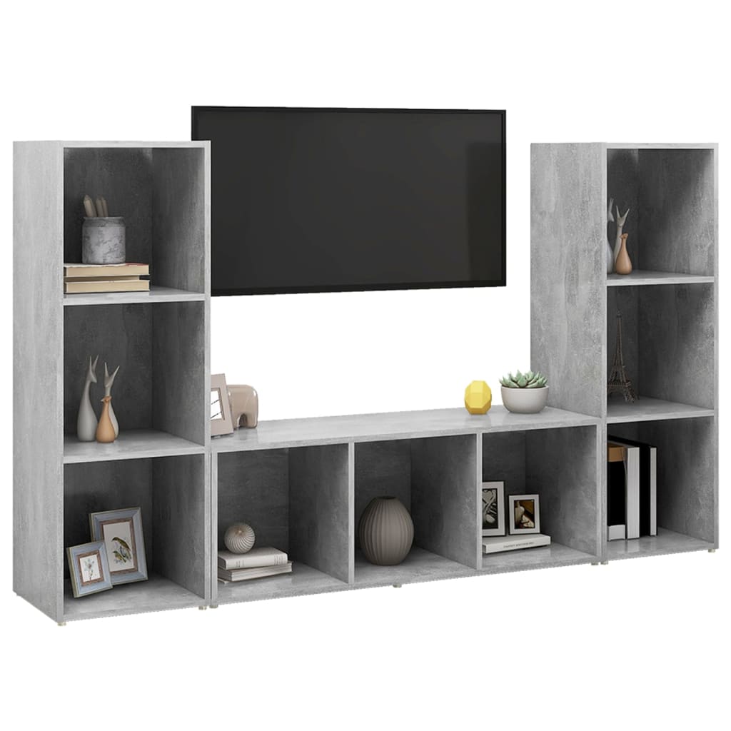 tv-skabe 3 stk. 107x35x37 cm konstrueret træ betongrå