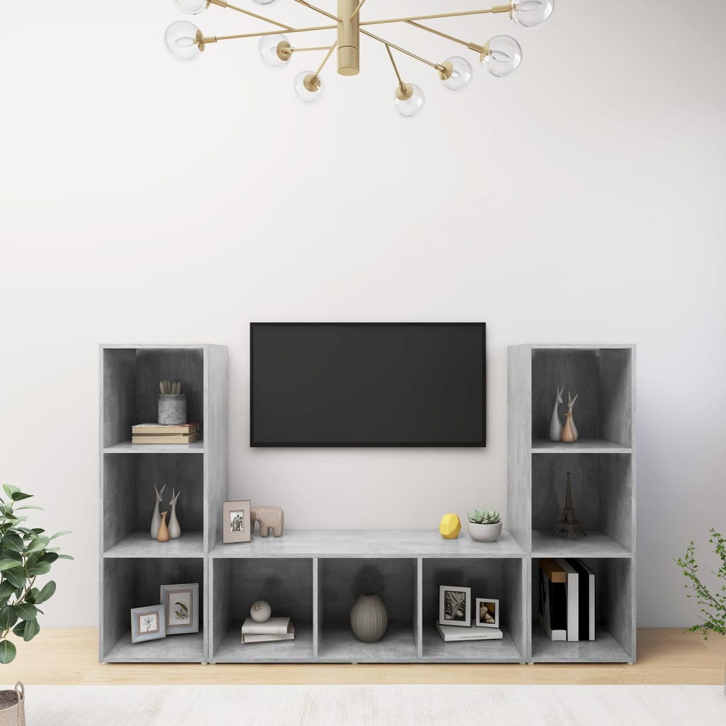 tv-skabe 3 stk. 107x35x37 cm konstrueret træ betongrå