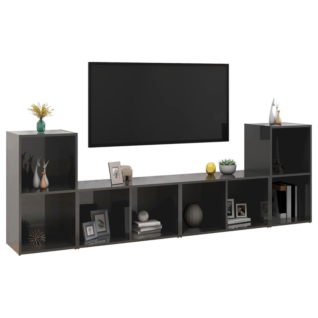 tv-skabe 4 stk. 72x35x36,5 cm konstrueret træ grå højglans