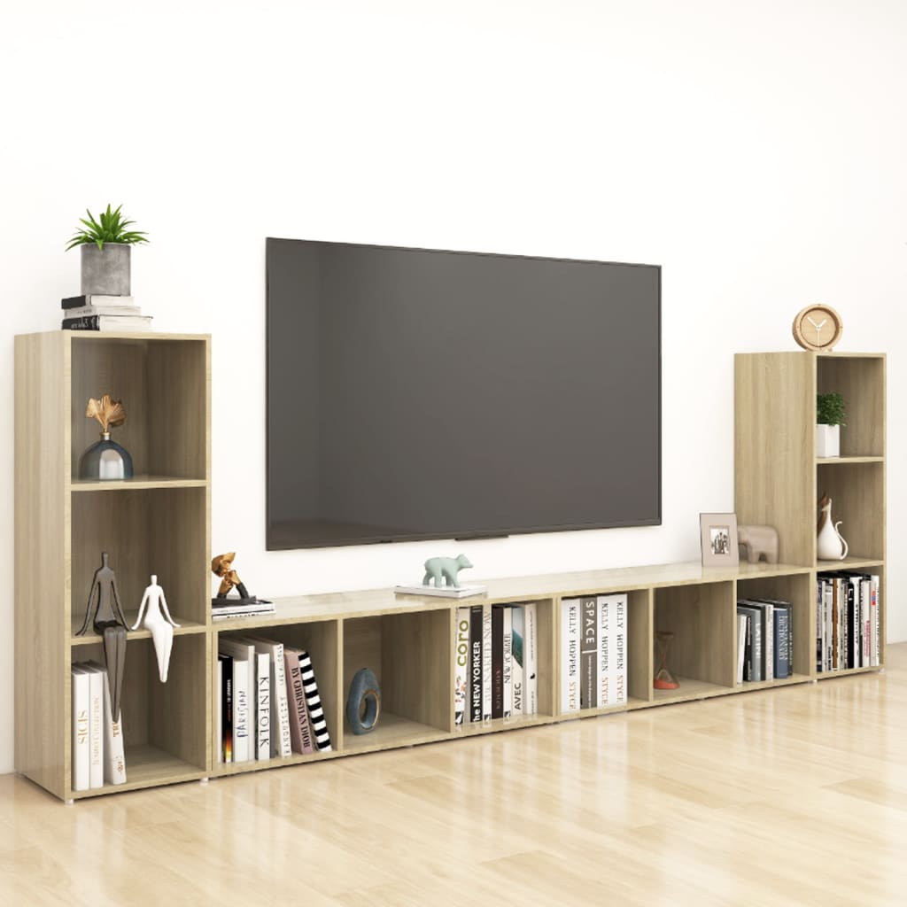 tv-skabe 4 stk. 107x35x37 cm konstrueret træ sonoma-eg