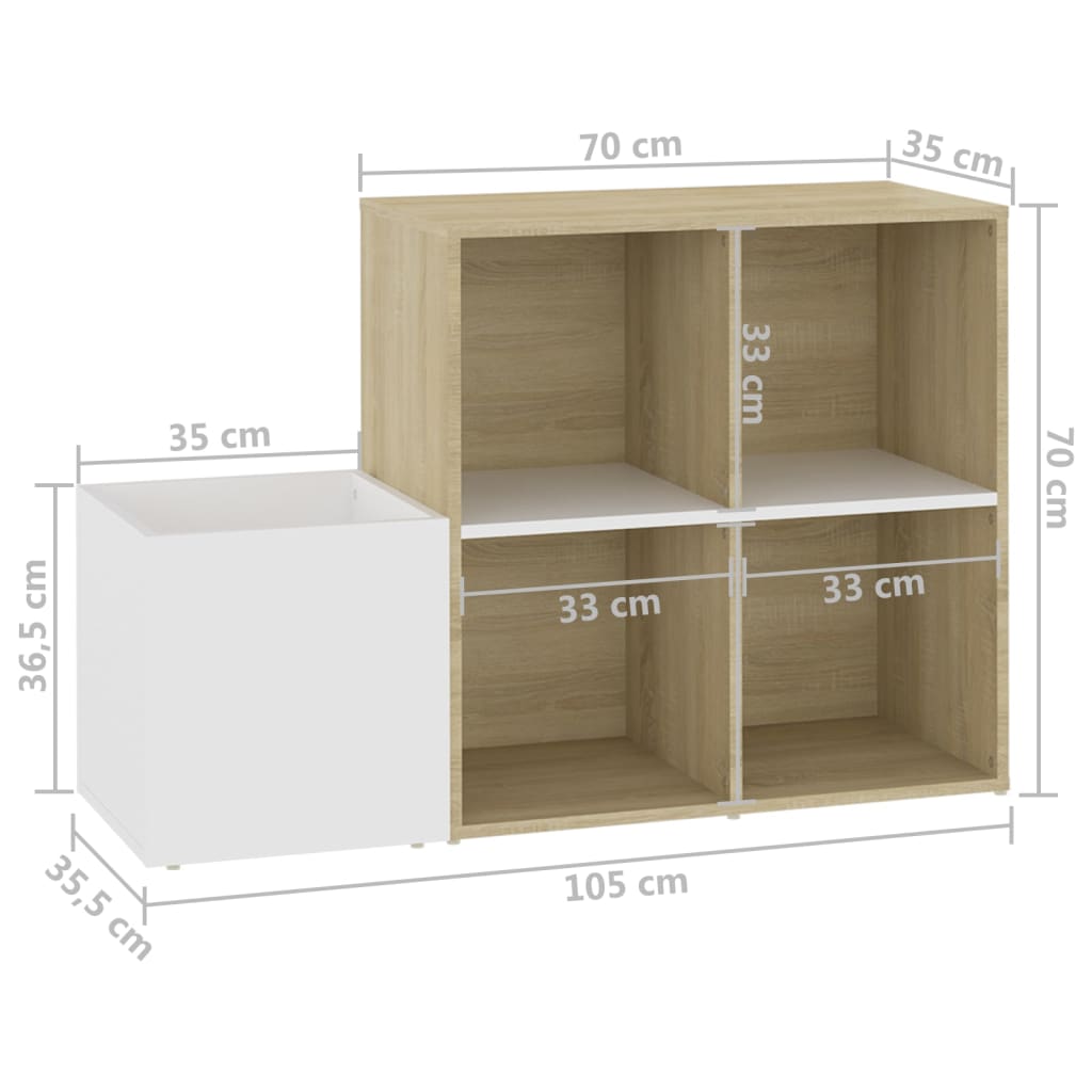 skoskab 105x35,5x70 cm konstrueret træ hvid og sonoma-eg