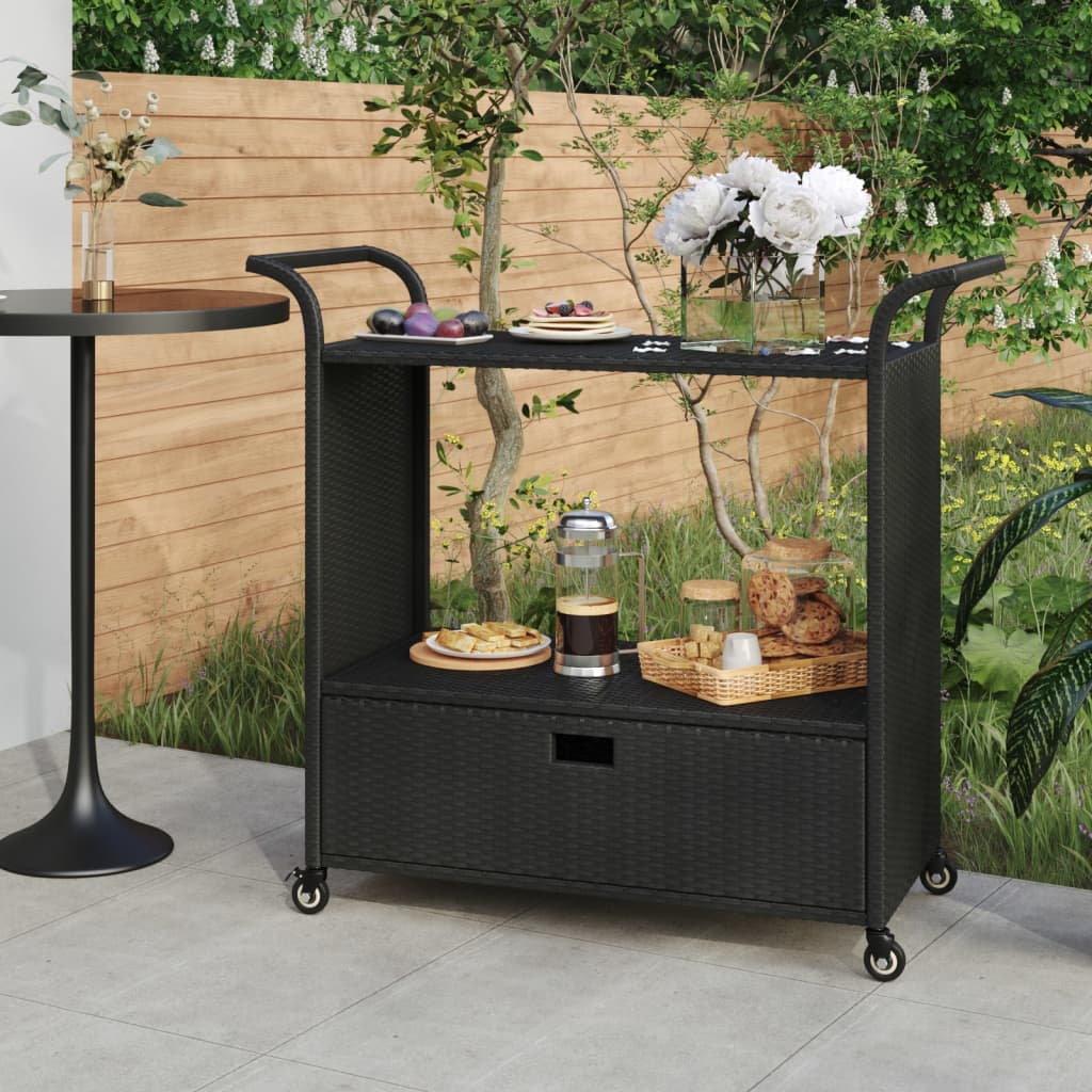 barvogn med skuffe 100x45x97 cm polyrattan sort