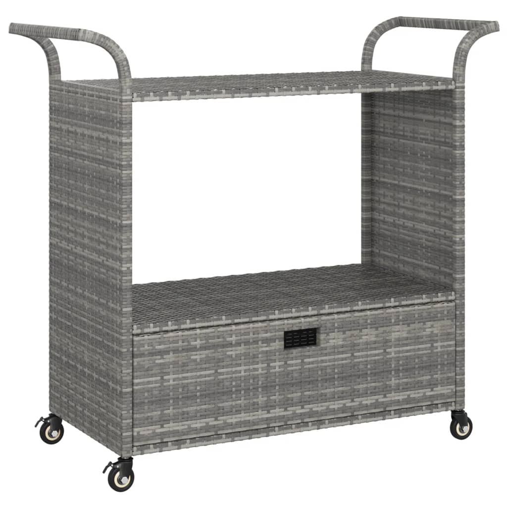 barvogn med skuffe 100x45x97 cm polyrattan grå