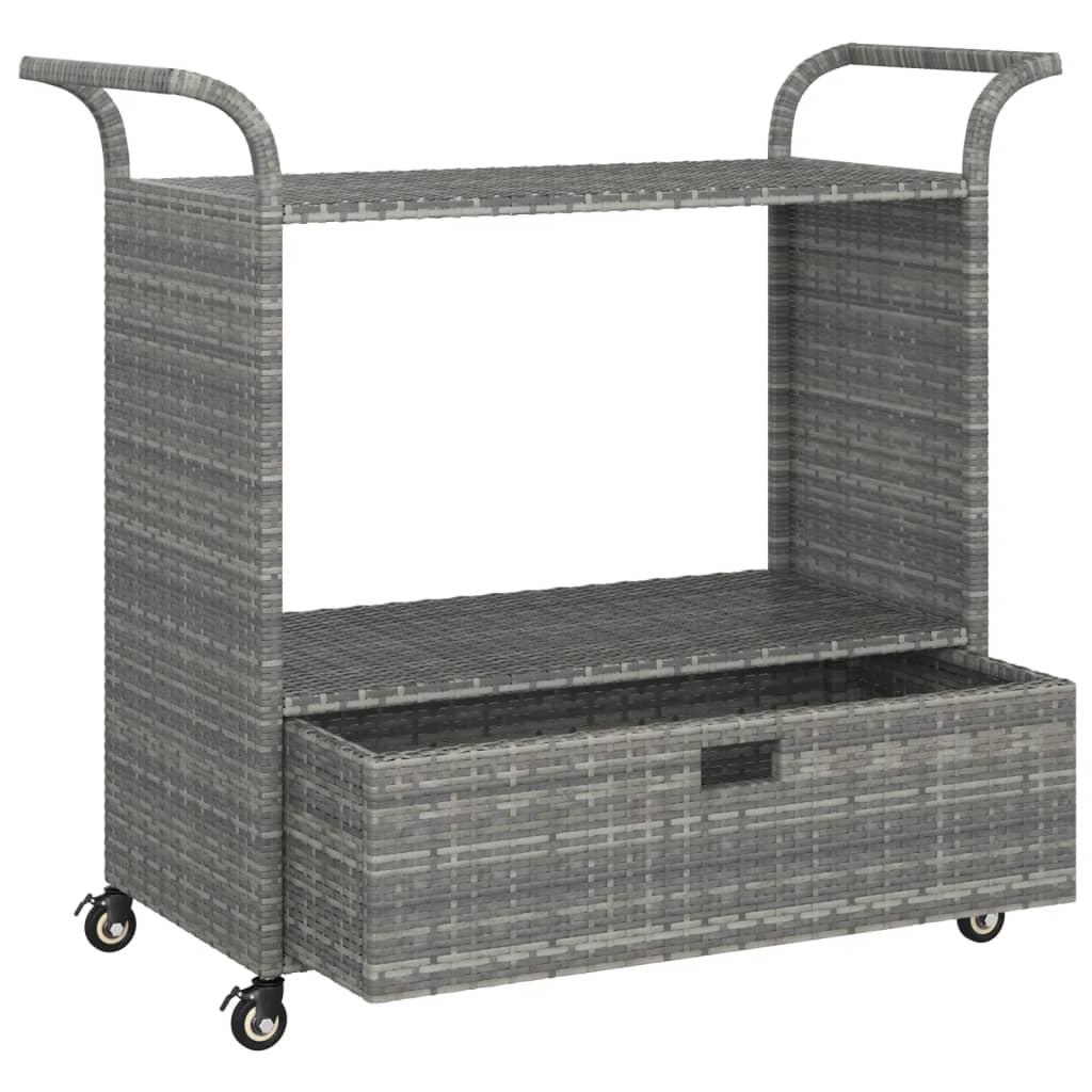 barvogn med skuffe 100x45x97 cm polyrattan grå