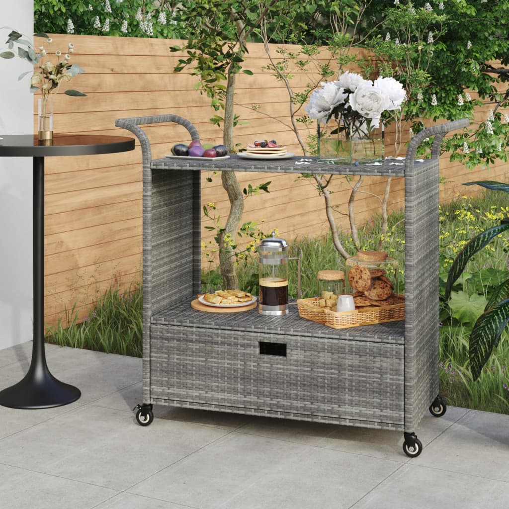 barvogn med skuffe 100x45x97 cm polyrattan grå