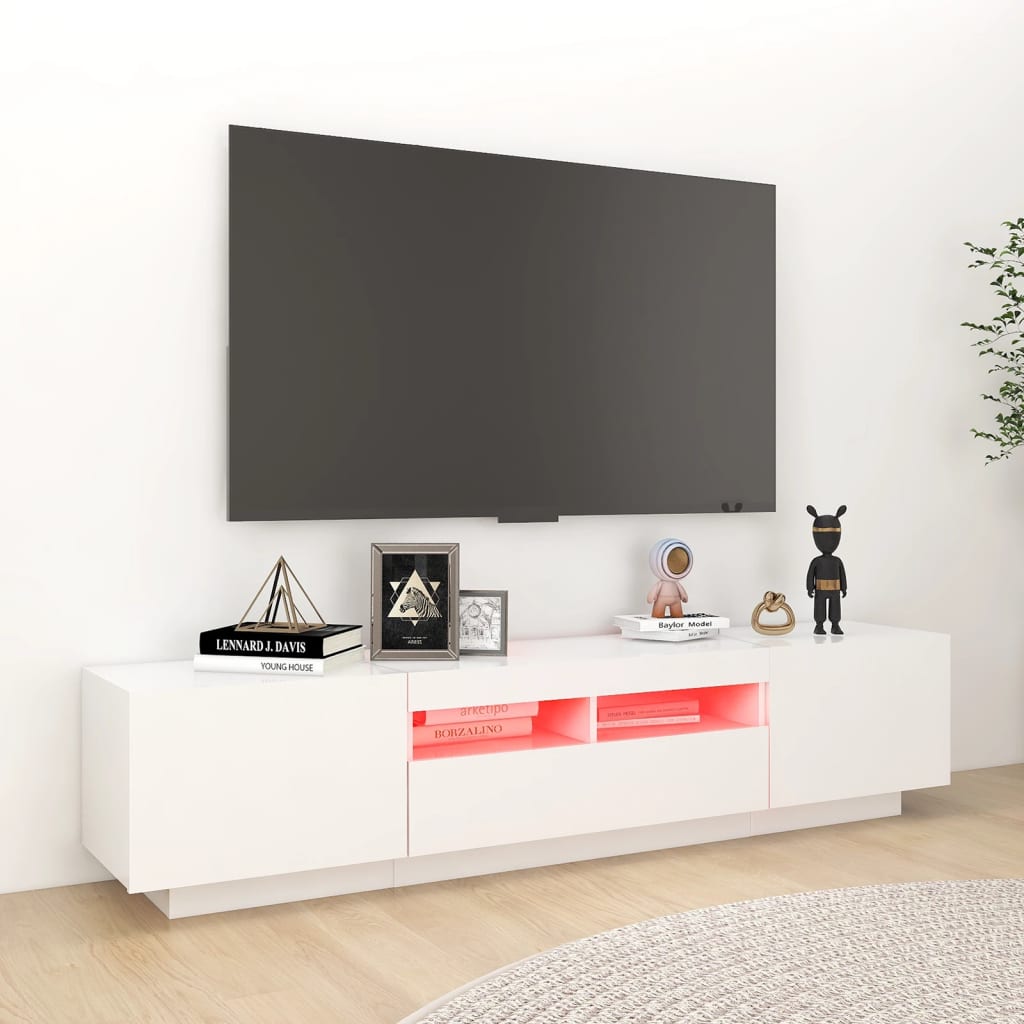 tv-skab med LED-lys 180x35x40 cm hvid