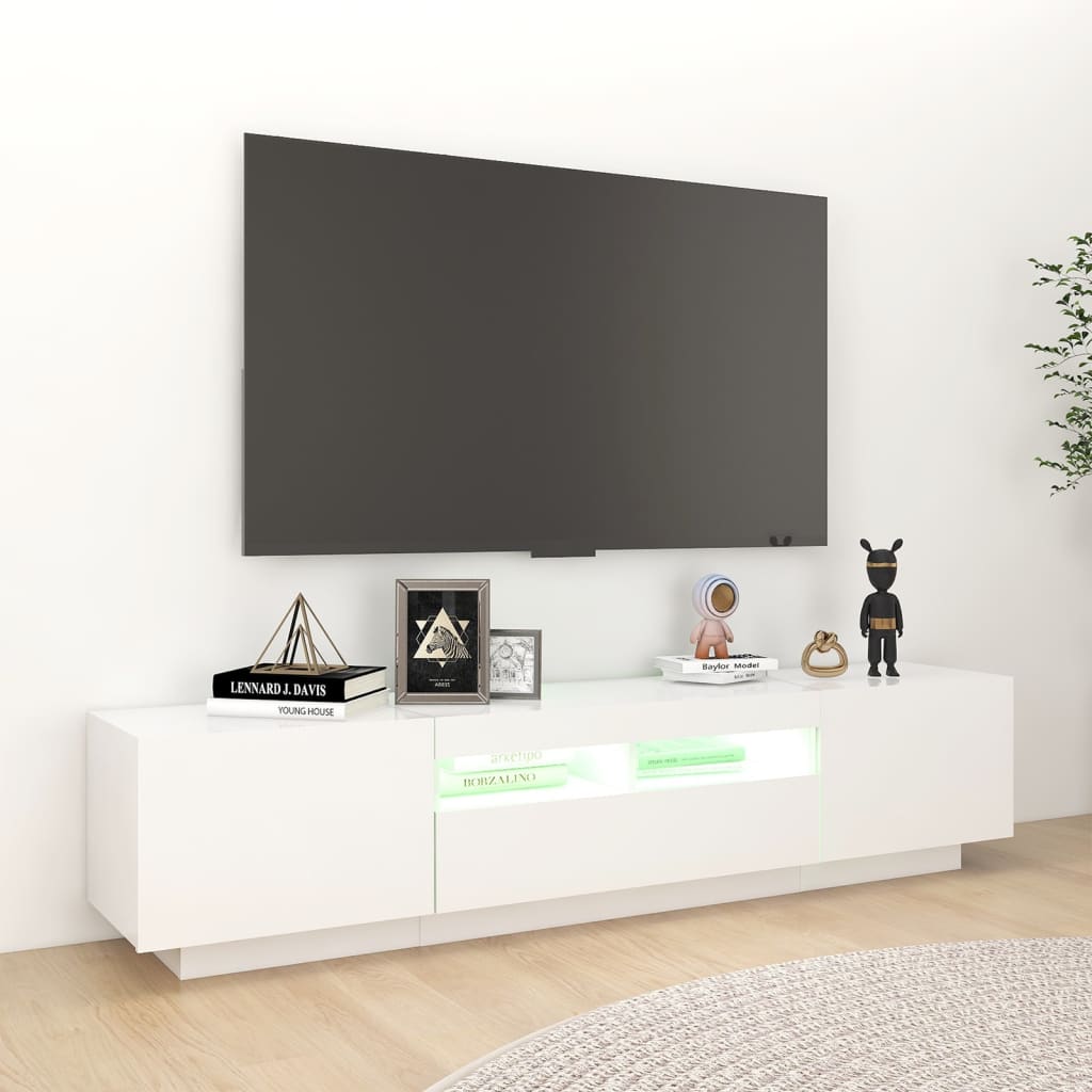 tv-skab med LED-lys 180x35x40 cm hvid