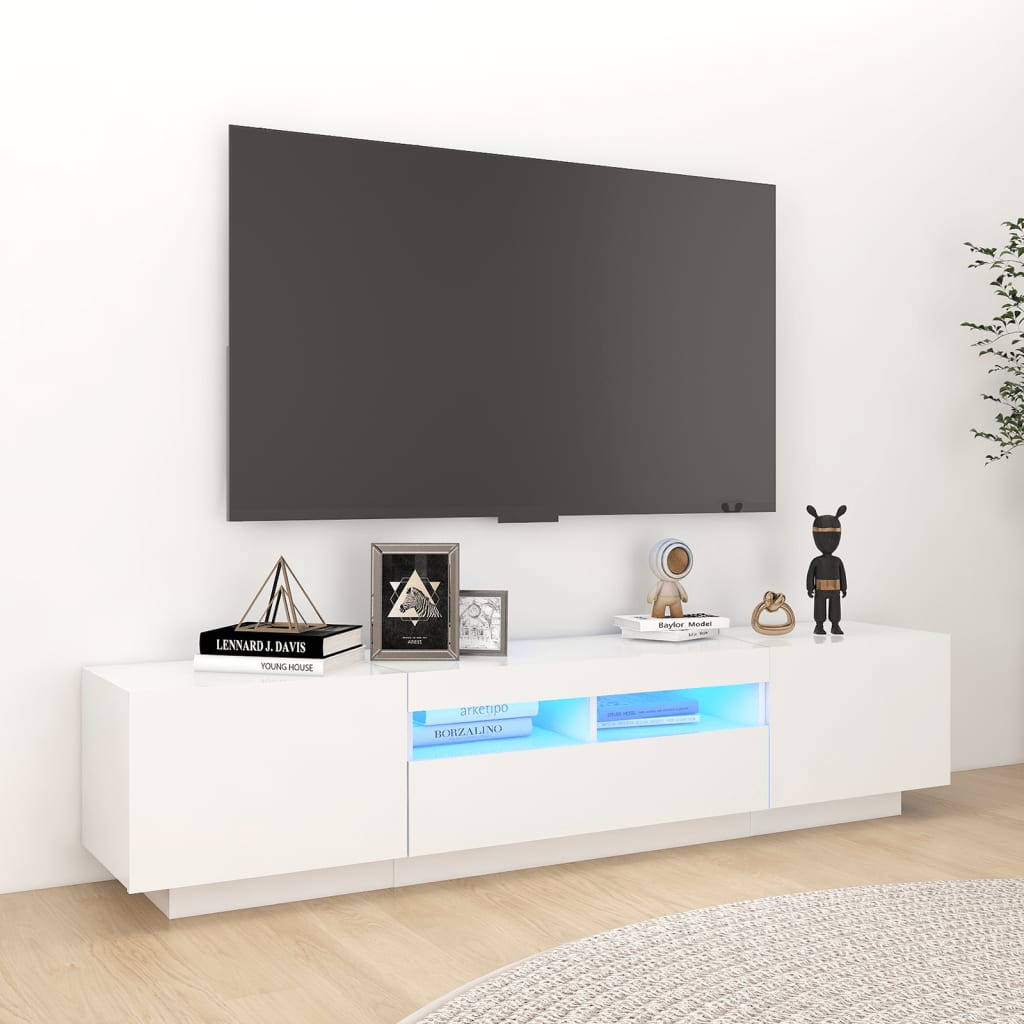 tv-skab med LED-lys 180x35x40 cm hvid