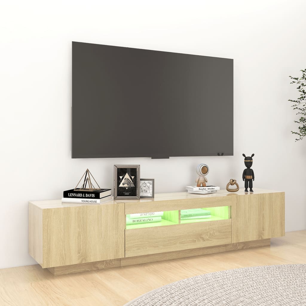 tv-skab med LED-lys 180x35x40 cm sonoma-eg