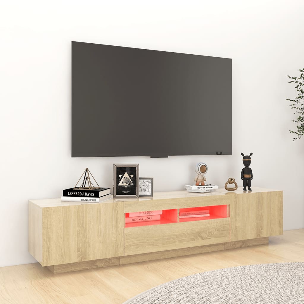 tv-skab med LED-lys 180x35x40 cm sonoma-eg