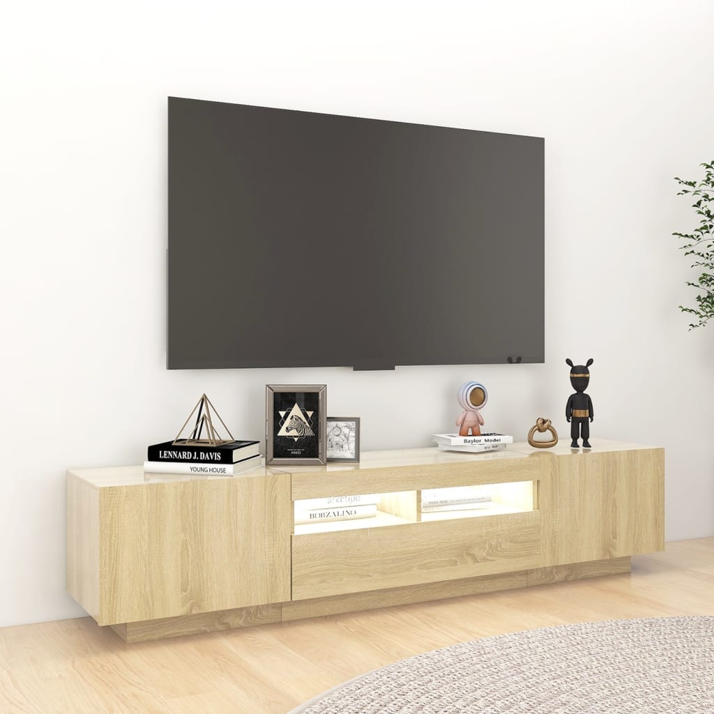 tv-skab med LED-lys 180x35x40 cm sonoma-eg
