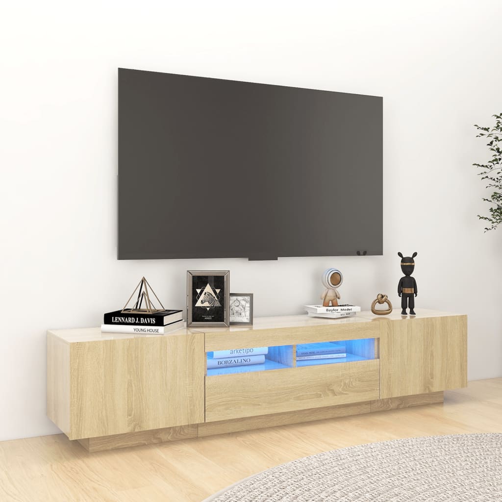 tv-skab med LED-lys 180x35x40 cm sonoma-eg
