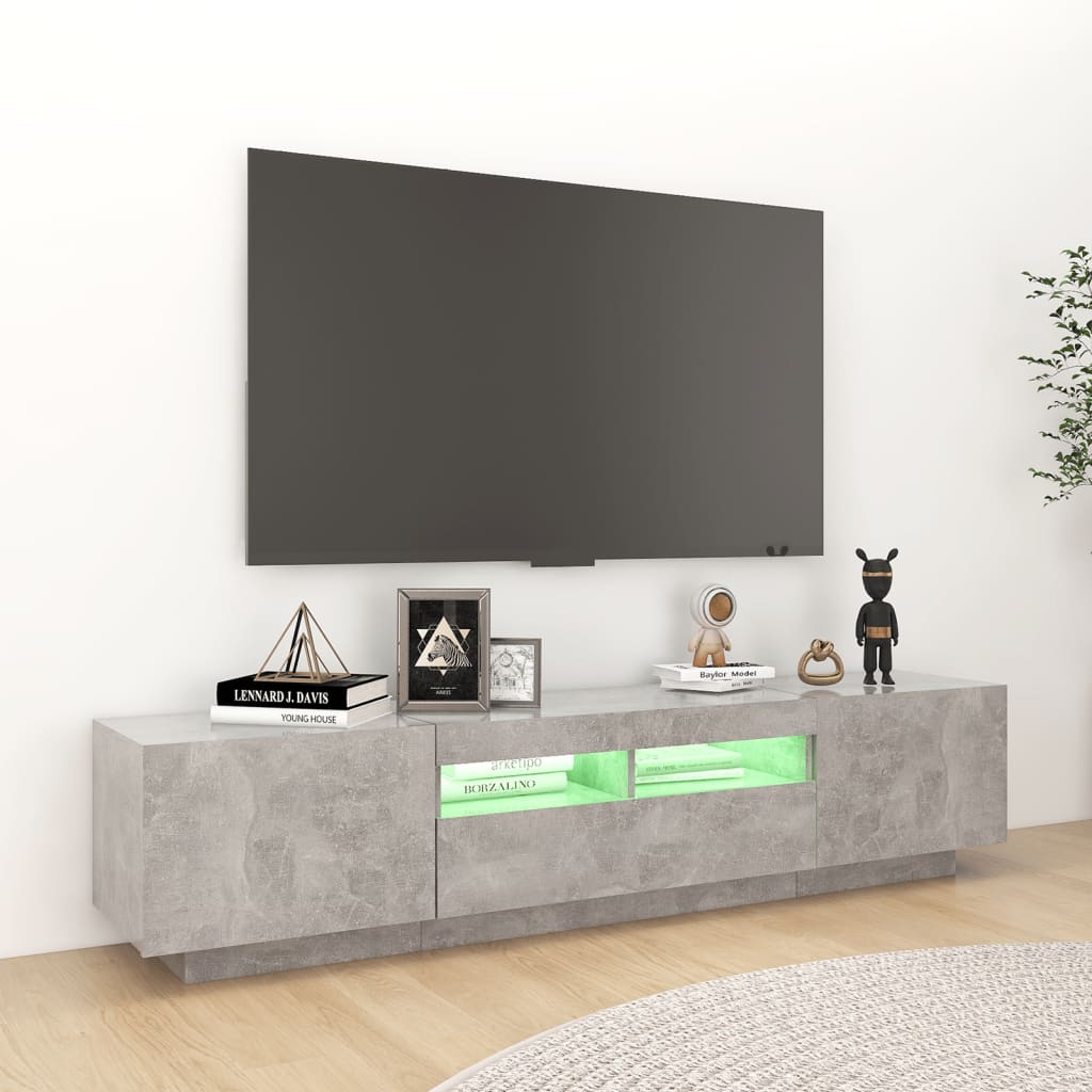 tv-skab med LED-lys 180x35x40 cm betongrå