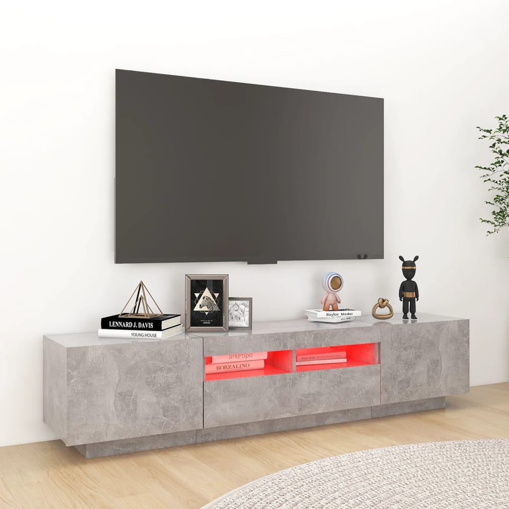 tv-skab med LED-lys 180x35x40 cm betongrå